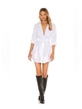 Marissa Webb White Button-Up Shirt Dress with Waist Tie